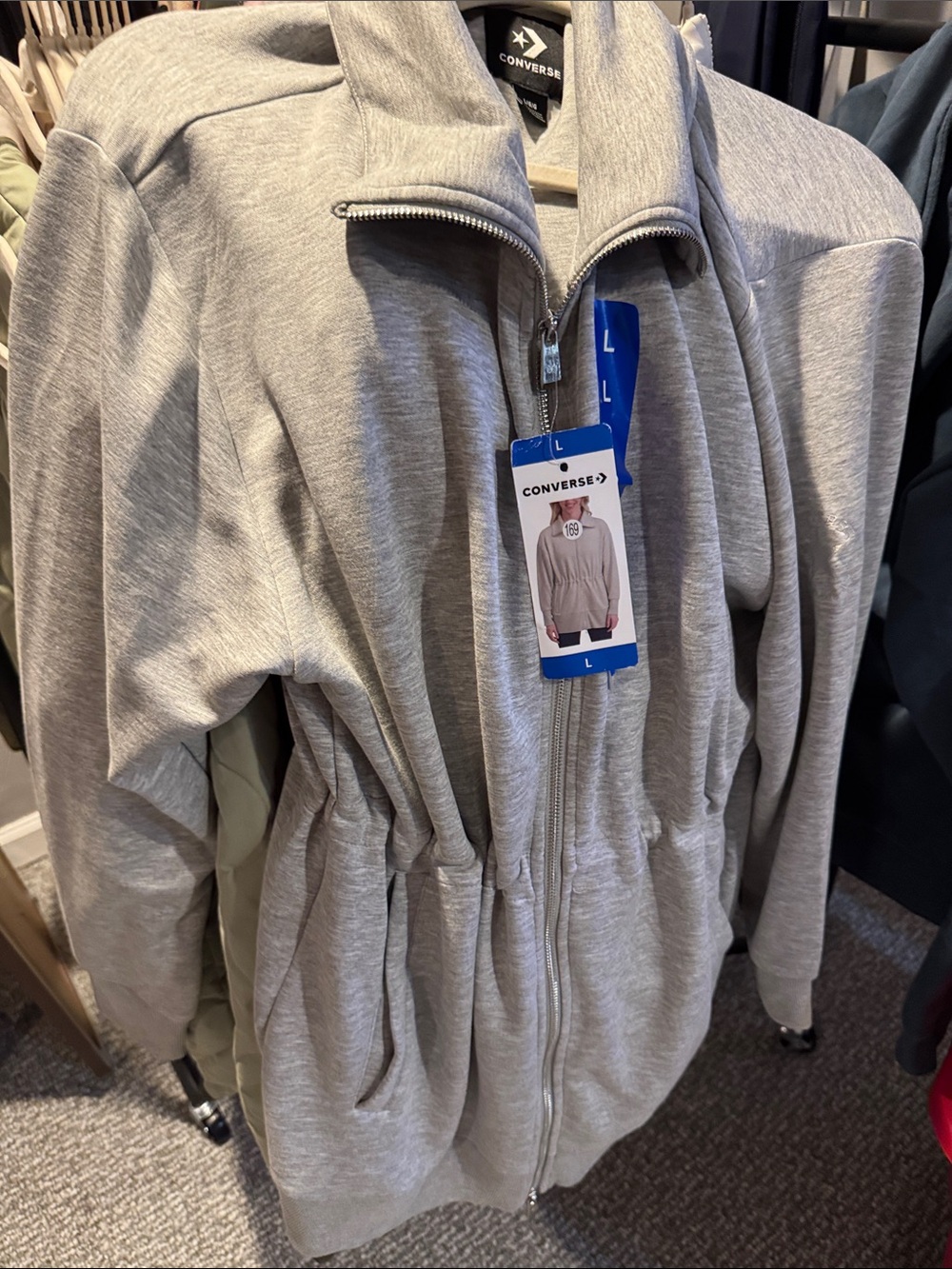 Converse Light Gray Heather Zip-Up Hoodie with Cinched Waist